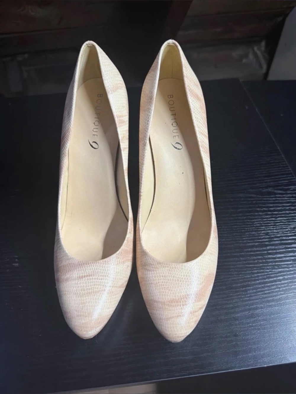 Boutique 9 Beige Patterned Pointed-Toe Pumps